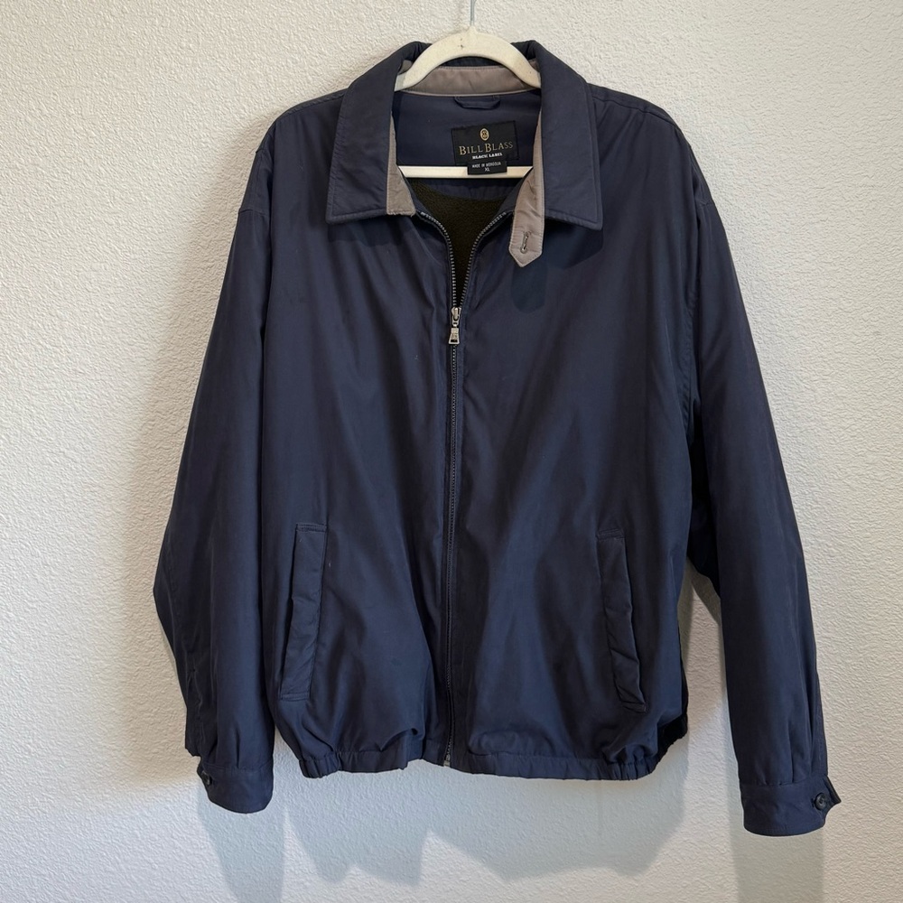 VINTAGE Bill Blass Black Label Fleece Lined Jacket Full Zip Bomber‎ Mens XL Navy